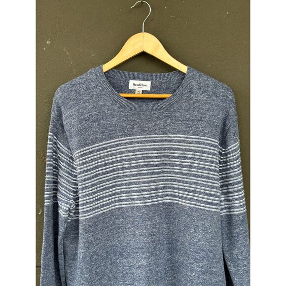 Goodfellow & Co Men’s XL Cotton Blue White Stripe Long Sleeve Pullover Sweater - Picture 3 of 6